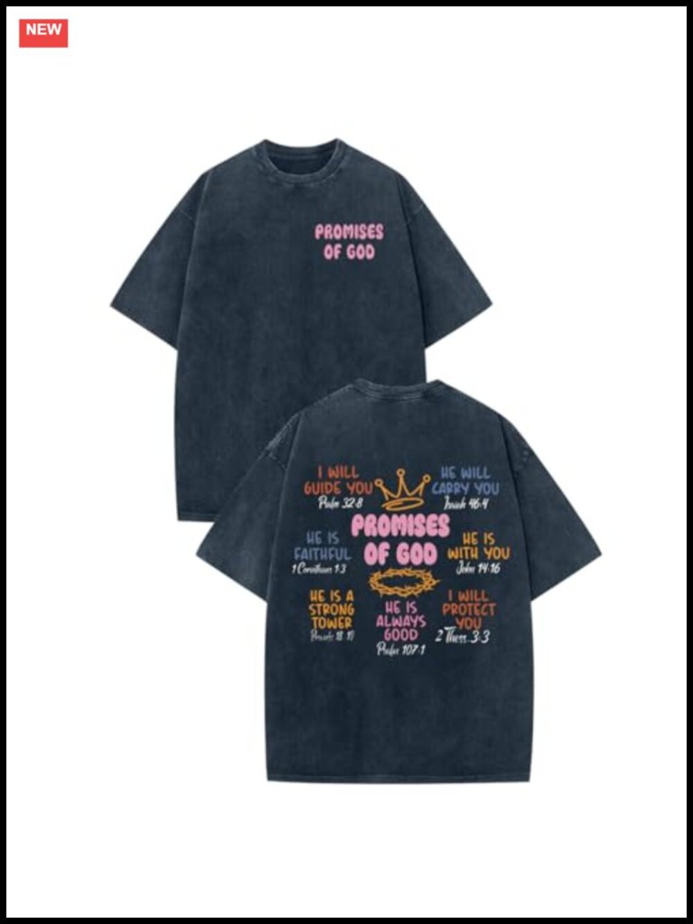Oversized Christian Graphic Tee Washed Cotton Bible Verse Womens Faith T-Shirt